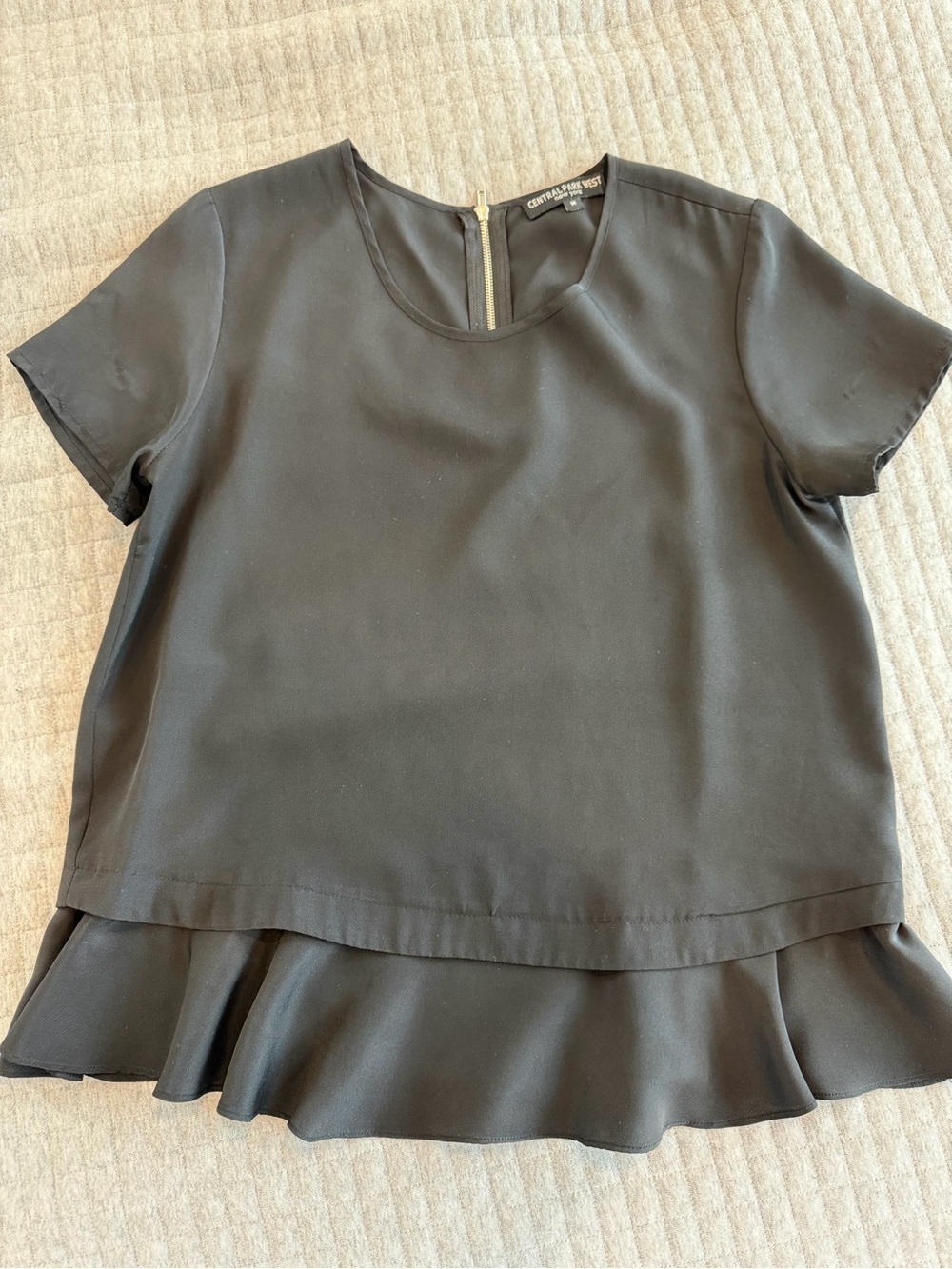 Central Park West Black Short Sleeve Peplum Blouse Top